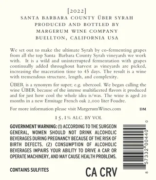 2022 Margerum Über Syrah label