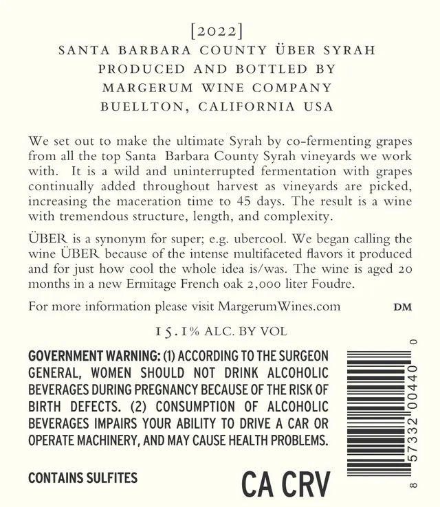 2022 Margerum Über Syrah label