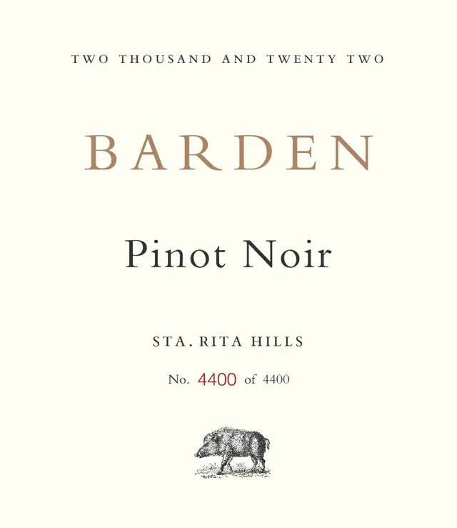 2022 Barden Pinot Noir, Santa Rita Hills label
