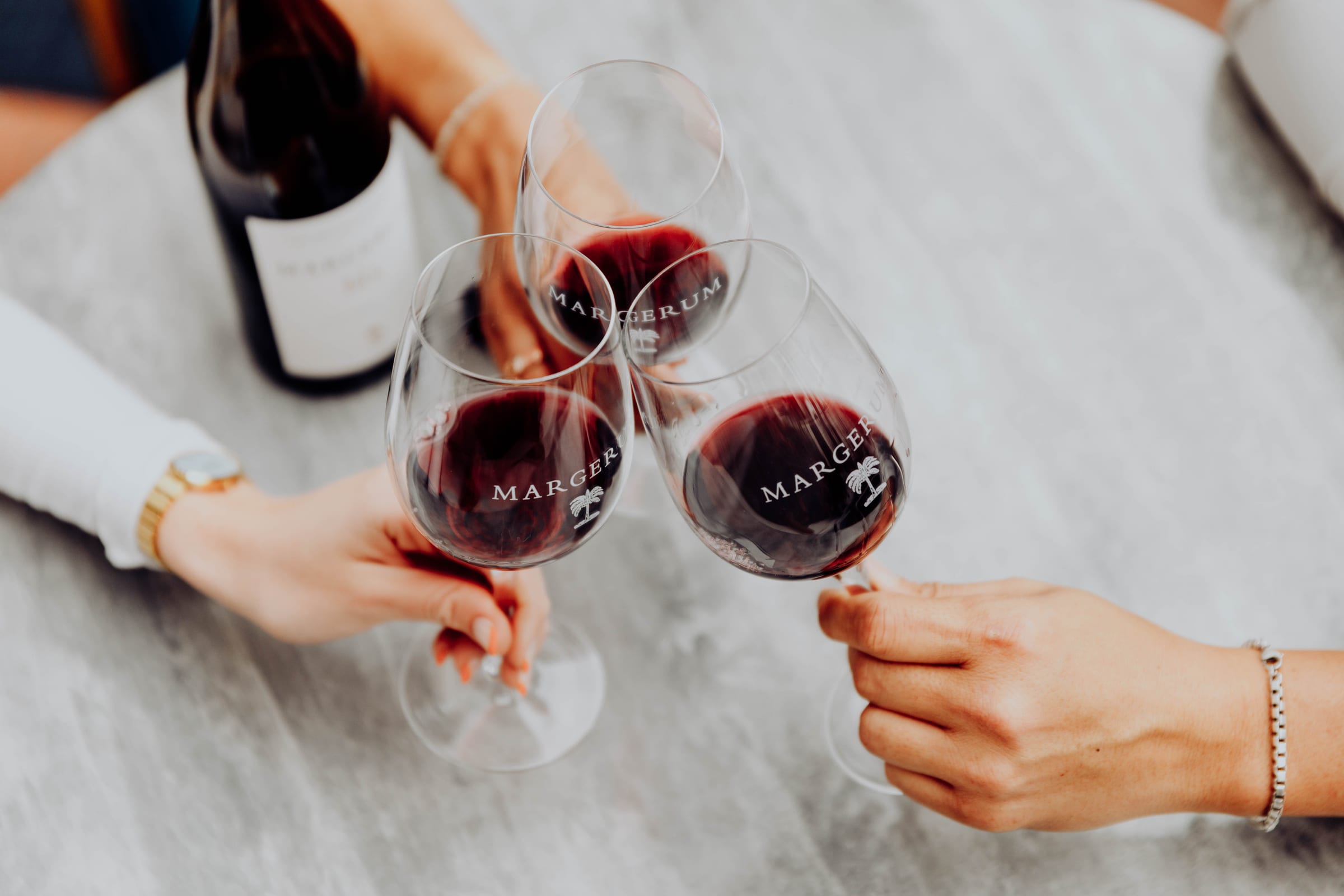 Glasses of red wine on the table