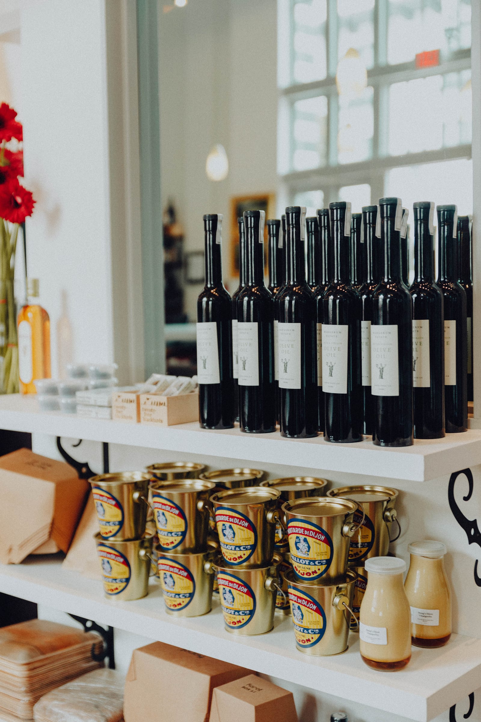 The retail wall at the tasting room