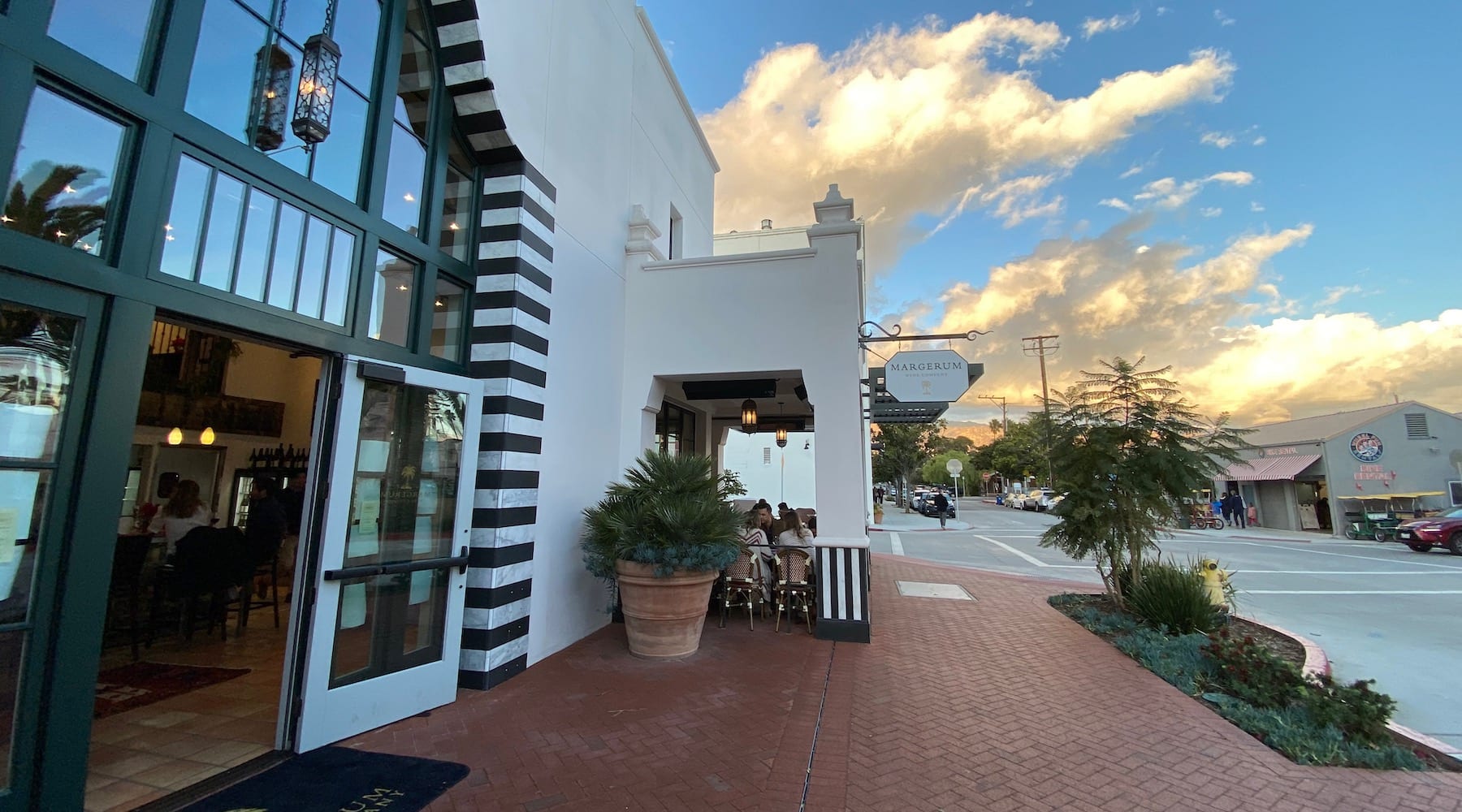 The tasting room entrance under a Santa Barbara sky