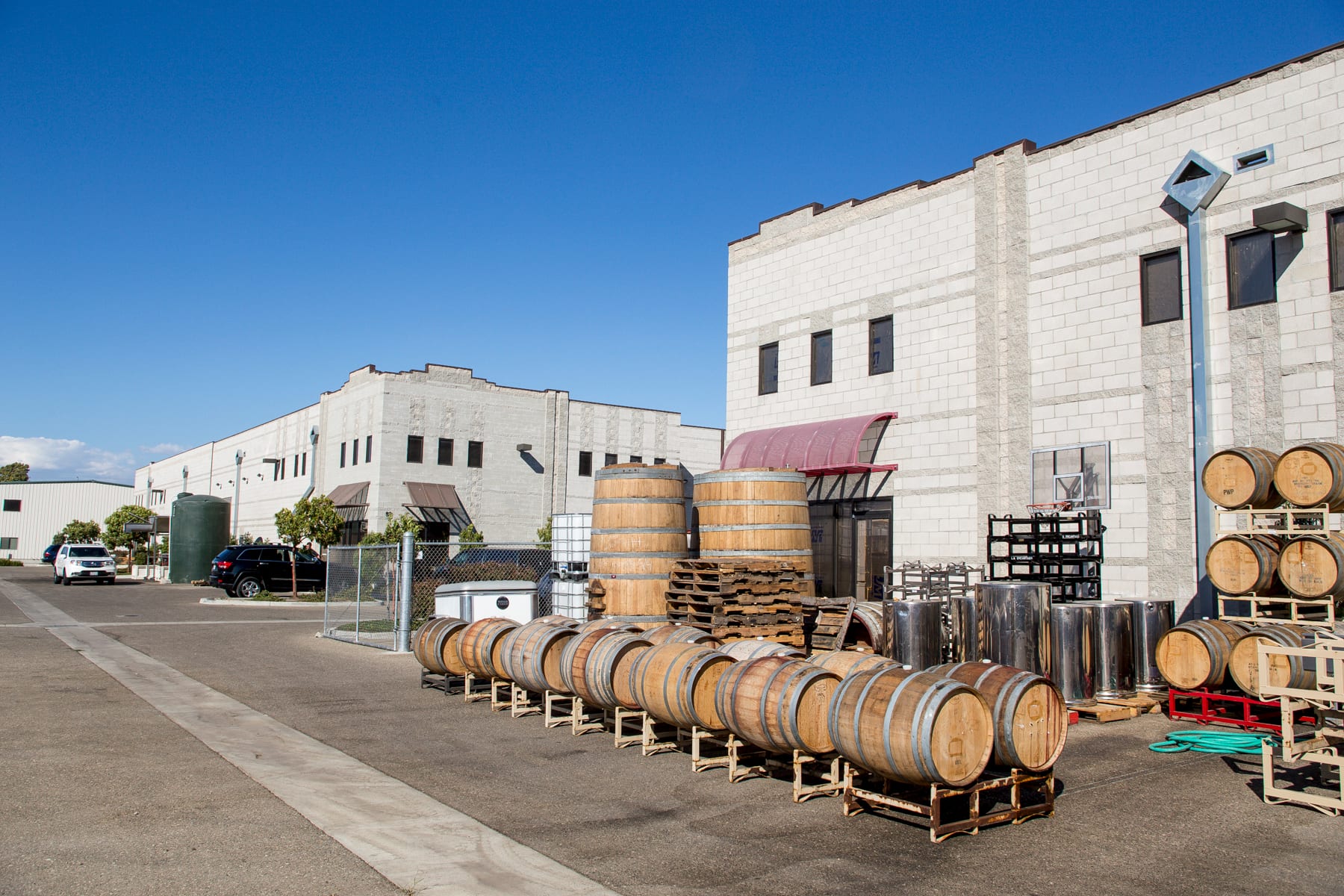 Barrels outside the winery